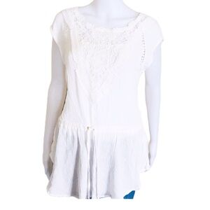 NWT DYNAMITE Drop Sleeve Crochet Tunic Top/Blouse With Cap Sleeves Ivory Sz XS/M